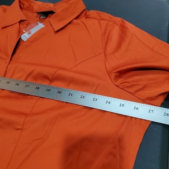 Lane Bryant Blouse Women Size 26 Orange Button Up Career Collar Long Sleeve - Picture 8 of 9